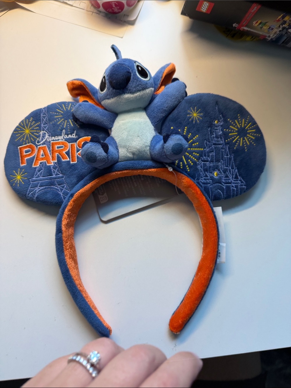 Disney Stitch Plush Ear Headband in Blue & Orange with Firework Embroidery
